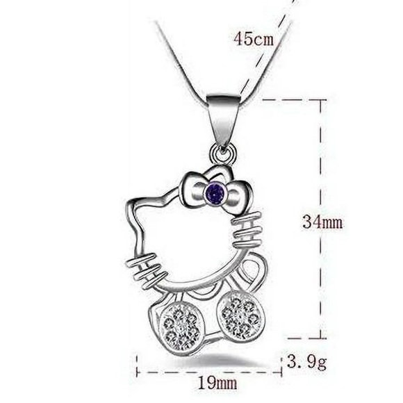 Hello Kitty Silver Plated Crystal Pendant Necklace 18” Chain - Picture 9 of 9